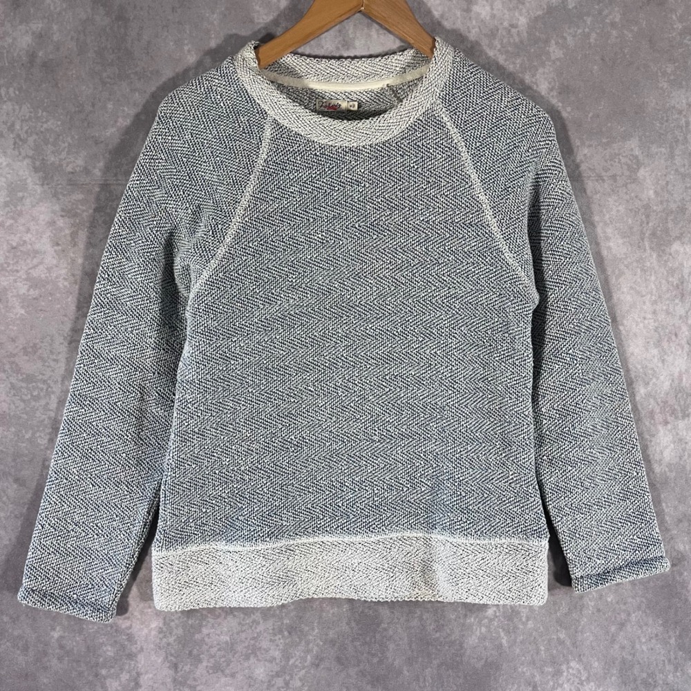 Faherty Blue & White Herringbone Crewneck Sweatshirt